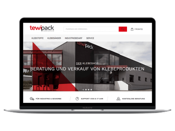 tewipack Onlineshop auf Laptopdisplay