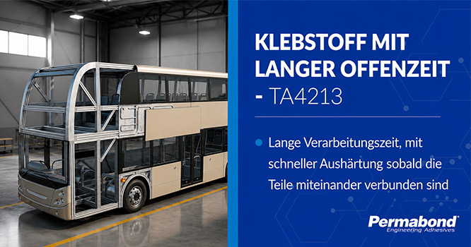 PERMABOND® TA4213 – Klebstoff mit langer Verarbeitungszeit PERMABOND® TA4213 Strukturacrylatklebstoff mit langer Verarbeitungszeit für den Fahrzeugbau